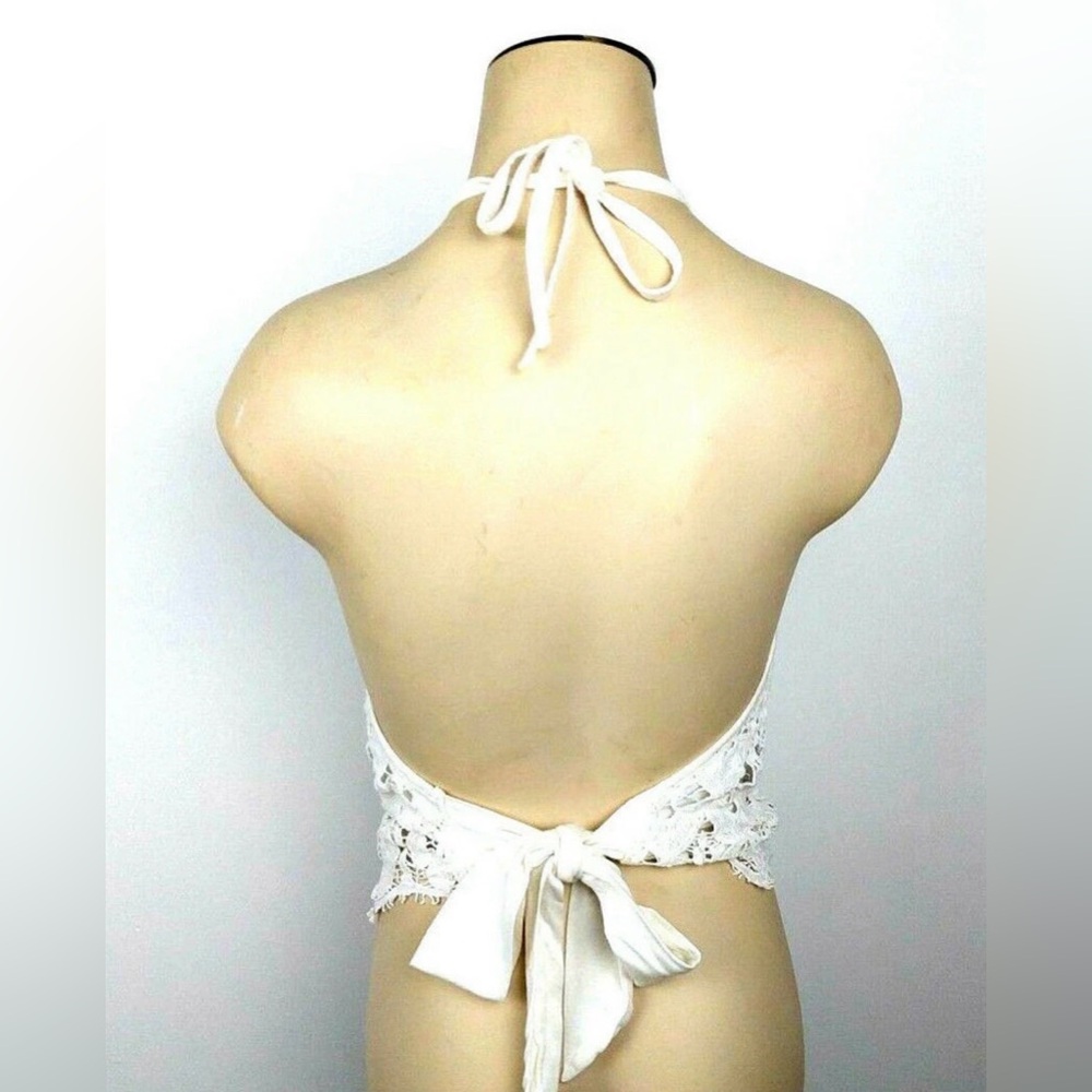 Express White Halter Open Back Crochet Crop‎ Top Women's Size Small Tank Top - Picture 2 of 6